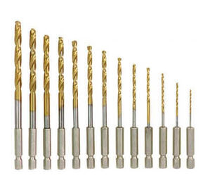 13pcs Quick Change 1/4&quot; Shank HSS Drill Bit Set Titanium Coated For Metal