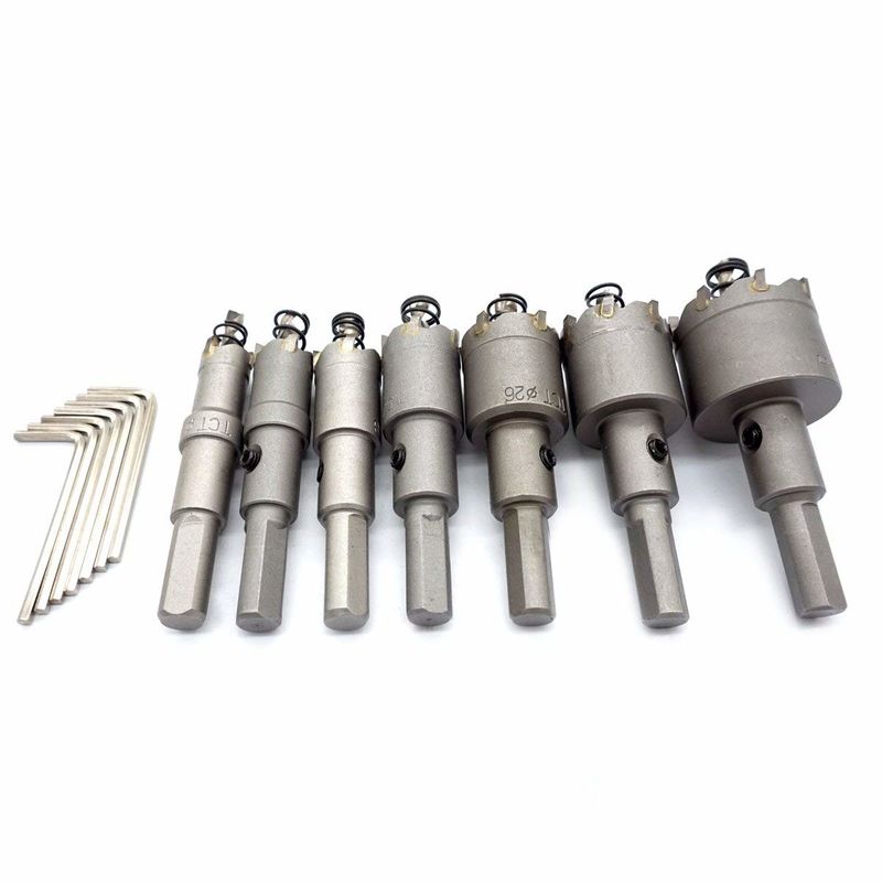 14mm-35mm Tungsten Carbide Tipped Hole Saw Drill Bit Set 7pcs Silver Color