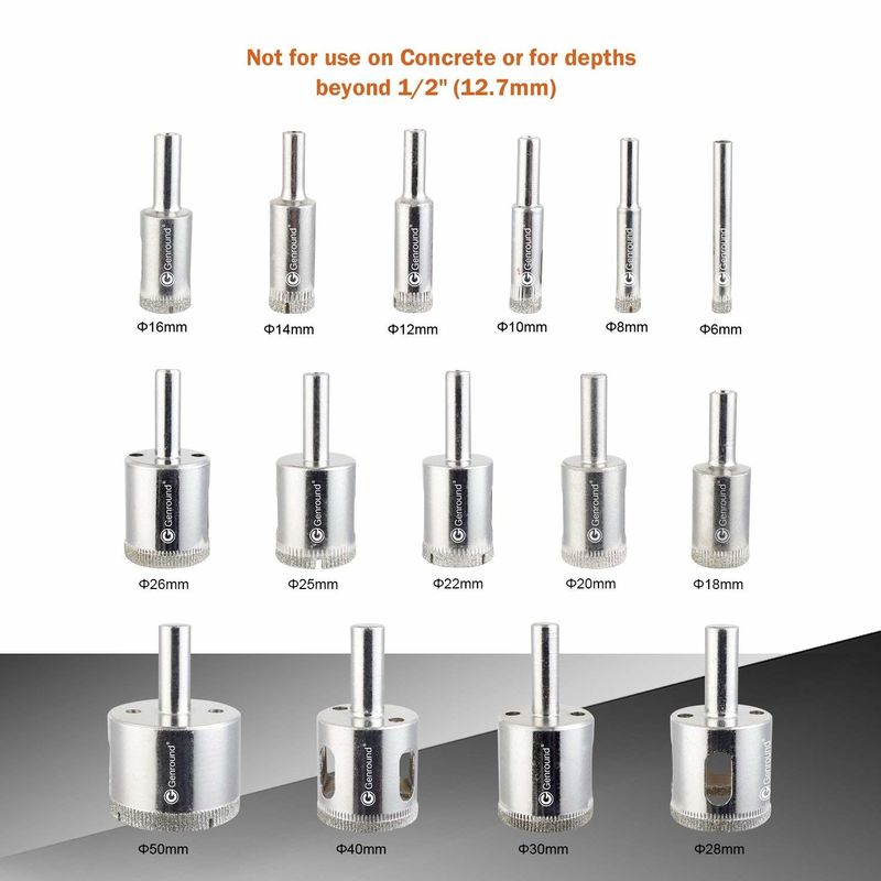 15PC Diamond Core Drill Bit Set for Glass Tile Porcelain
