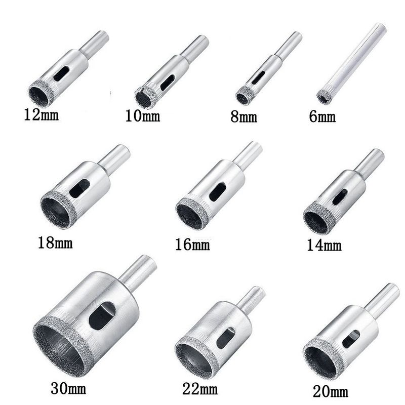10PCS Diamond Core Drill Bit Set 6-30mm for Tile Glass Ceramic