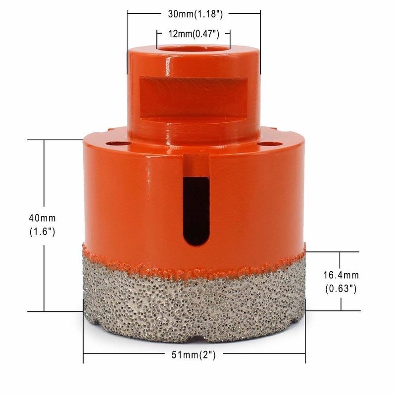 Vacuum Brazed Diamond Core Drill Bit 2 Inch Diameter For Concrete / Granite